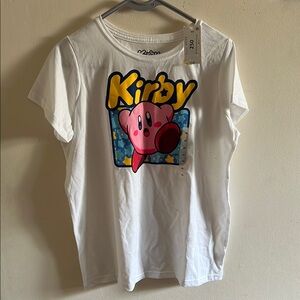White Short Sleeve Graphic Tee with Kirby Design